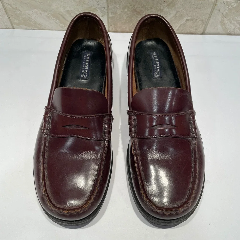 Sperry Top-Sider Colton Kids Burgundy‎ Leather Penny Loafers Size 5M